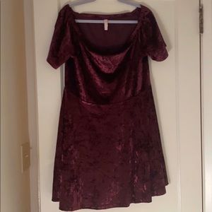 Maroon velvet off the shoulder dress